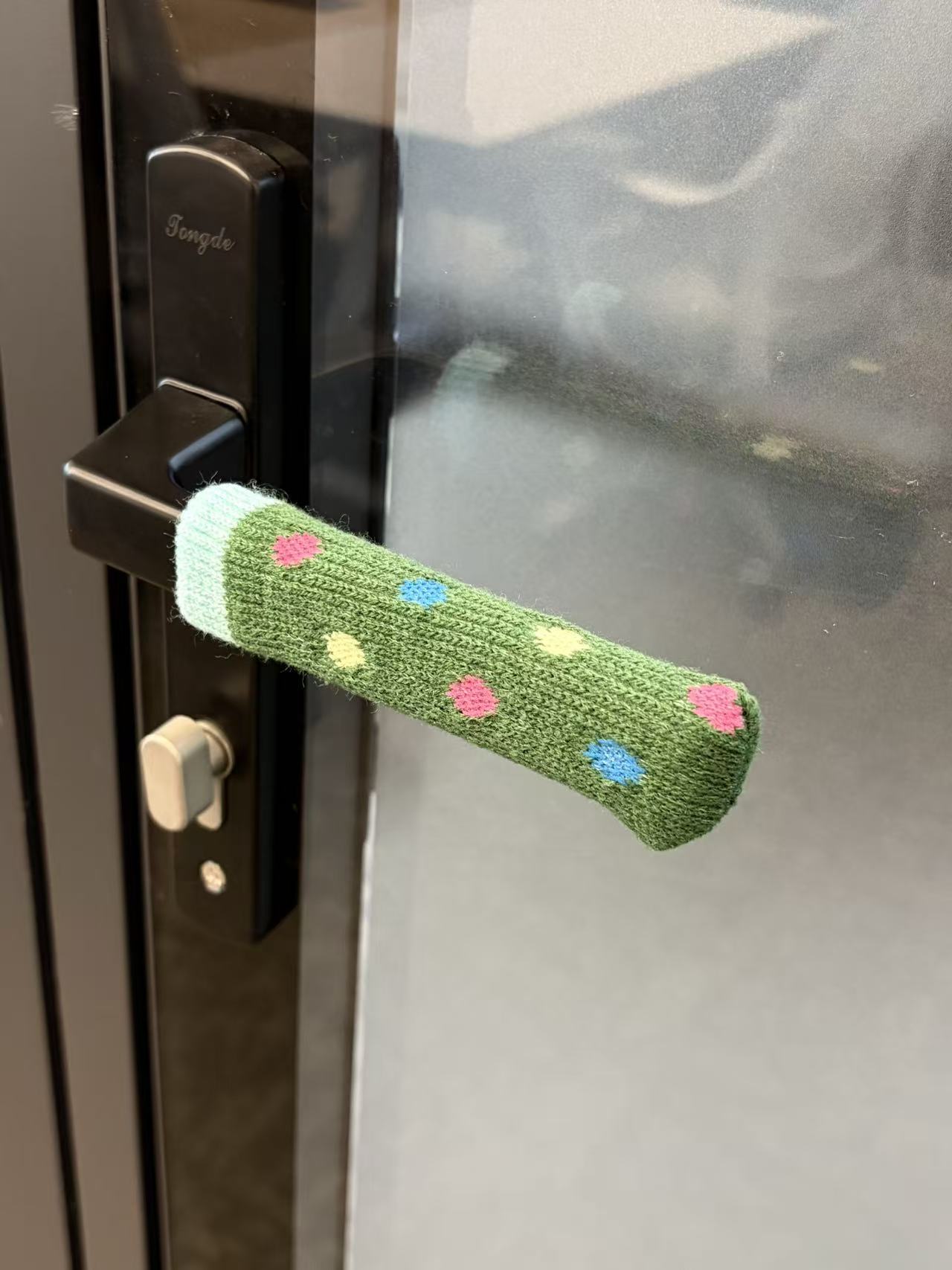 Handlush Green Polka Dot Knit Handle Sleeve, Patterned Fabric Cover for Door & Cabinet Handles