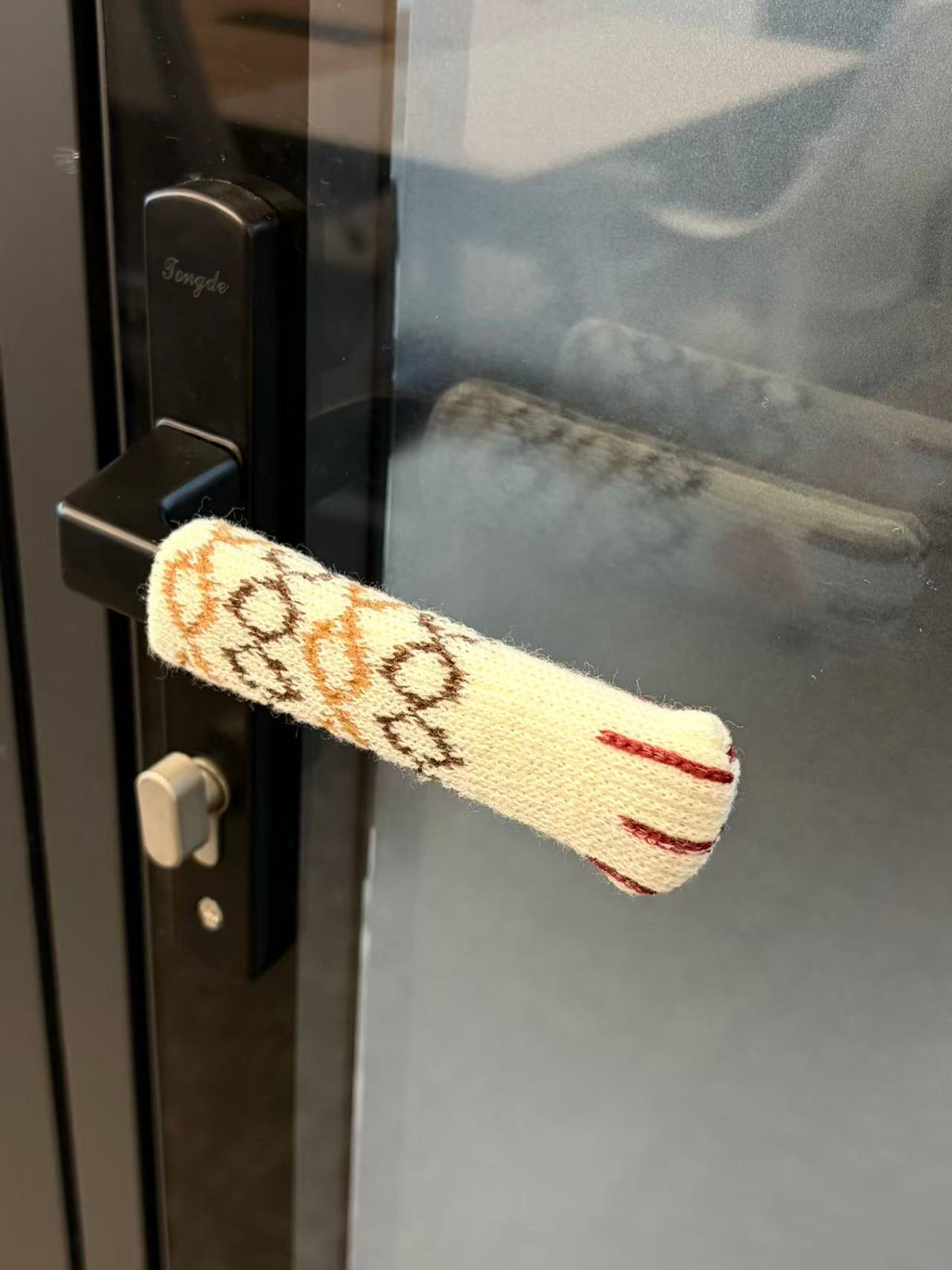 Handlush Cream Patterned Knit Handle Sleeve, Fair Isle Fabric Cover for Door & Cabinet Handles