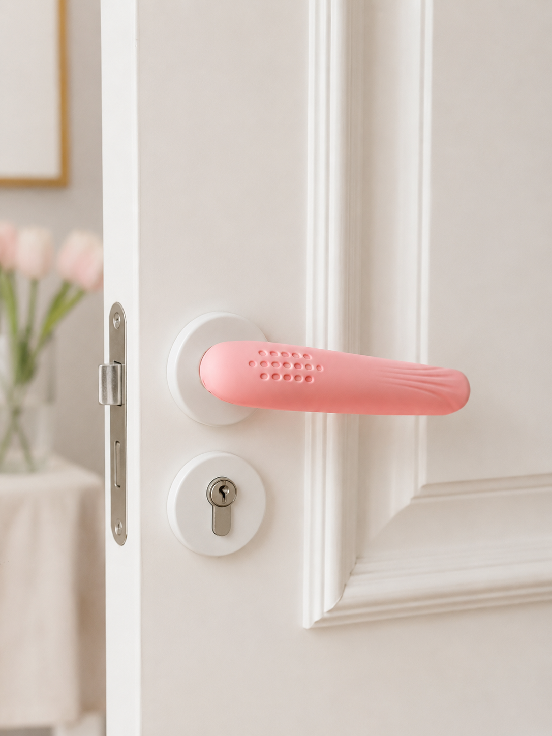 Handlush Pink Dot-Textured Silicone Handle Sleeve, Heat-Resistant Cover for Pot & Pan Handles