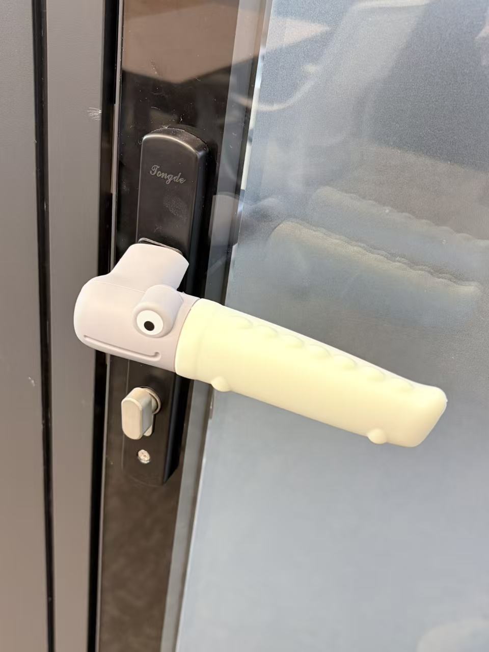 Handlush Cream & Grey Crocodile Silicone Door Handle Cover, Decorative Sleeve for Door Levers