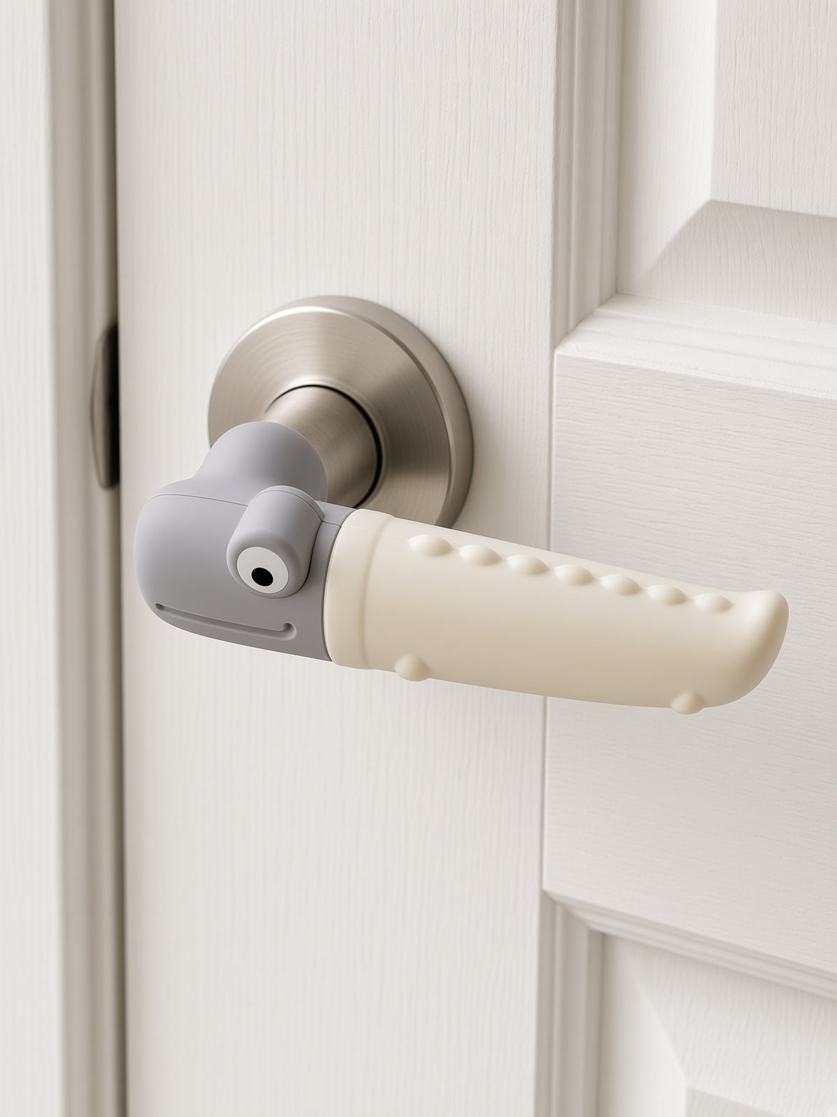 Handlush Cream & Grey Crocodile Silicone Door Handle Cover, Decorative Sleeve for Door Levers