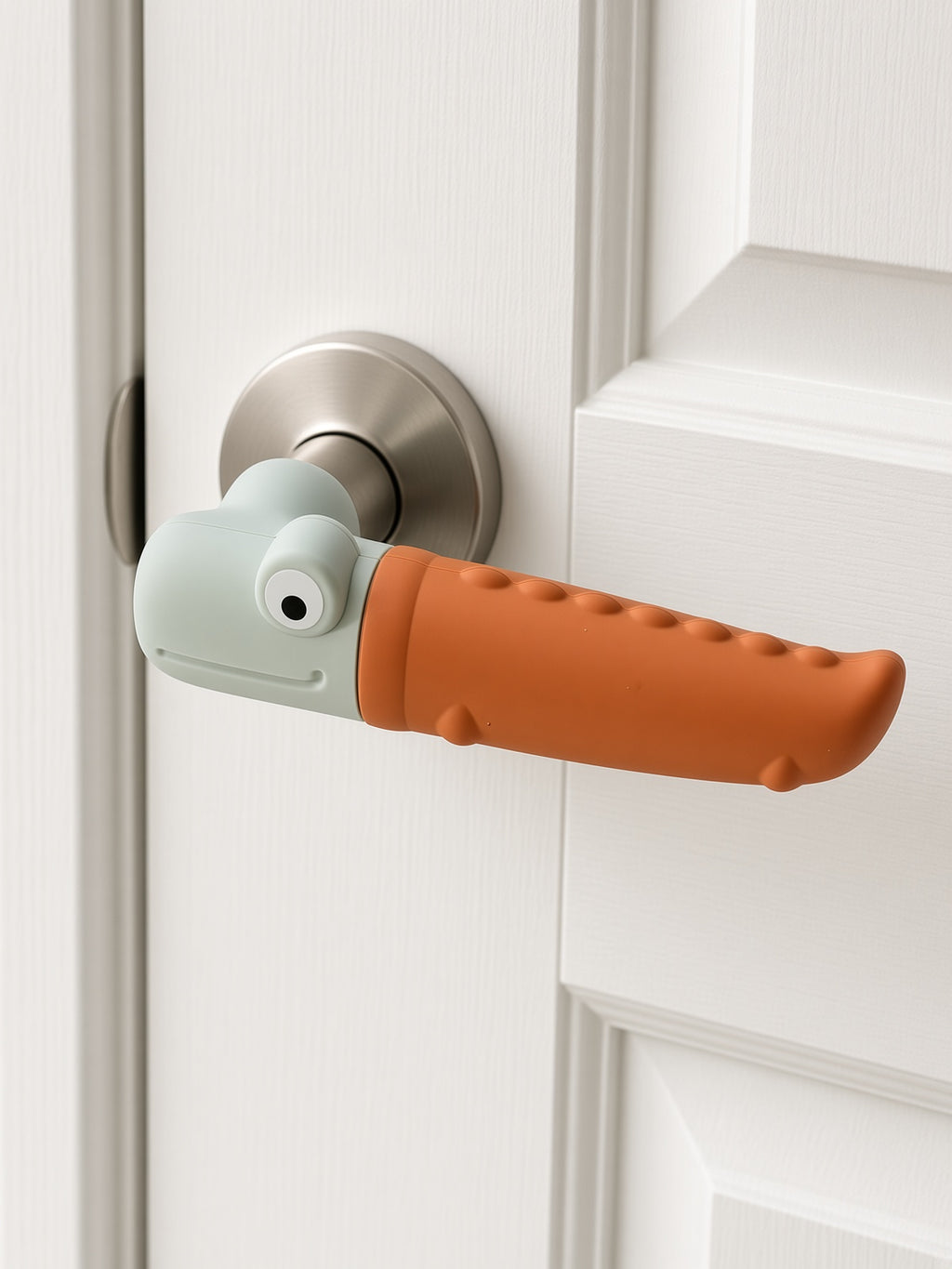 Handlush Orange & Grey Crocodile Silicone Door Handle Cover, Decorative Sleeve for Door Levers